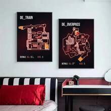 1 件墙面艺术海报可选框架复古游戏流行经典游戏 CS GO 地图墙面艺术海报帆布绘画和版画适用于北欧酒吧、咖啡店、家庭客厅装饰无框、帆布艺术、高品质、无框