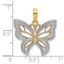 14k Yellow Gold With Rhodium Butterfly With White Beaded Wings Charm Pendant (L-0.89 Inch,W-0.78 Inch) 1.64 Gram