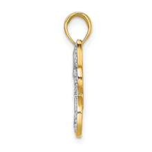 14k Yellow Gold With Rhodium Butterfly With White Beaded Wings Charm Pendant (L-0.89 Inch,W-0.78 Inch) 1.64 Gram