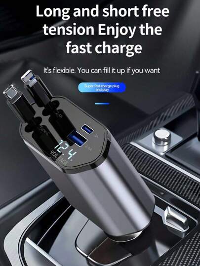 Fast Car Charger With USB & Type-C Ports, Supports 4 Devices Simultaneous Charging, Digital Voltage Display, Universal For IPhone, Android, Tablets,Men's Gift