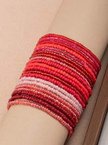 20pcs/Set Bohemian Gradient Colored Seed Beads Elastic Bracelet Set, Mix And Match