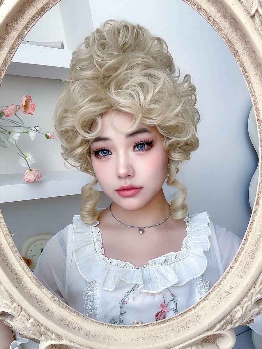 alicegarden 1 Piece Synthetic Heat-Resistant High Disc Hair Blonde Wig, Bangs,14 Inches Long, Made Of Fiber, Good Quality Synthetic Wigs, Natural And Realistic Wig. - Gold - View 1