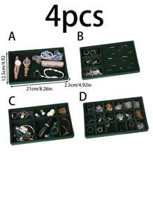 4 件/套天鹅绒珠宝托盘、珠宝展示托盘、珠宝收纳托盘、珠宝整理托盘、化妆品整理盒、化妆品展示托盘、时尚珠宝展示托盘、纯色珠宝托盘、可堆叠珠宝托盘、多隔间珠宝托盘、项链展示托盘、戒指收纳托盘、口红整理托盘，适用于梳妆台、珠宝展示架、卧室、珠宝参展商、珠宝整理器、珠宝整理器、化妆品收纳、化妆品展示