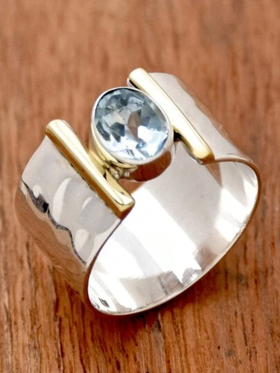 Anillo retro de circonita cúbica azul para mujer y niña, anillo boho de plata, anillo de piedra natal, regalo para ella