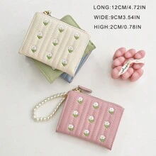 Carteira Feminina Simples de Dobra Dupla Estilosa e Fofa, com Bordado, Compartimento para Moedas e Cartões, Atacado Dia dos Namorados para Mulheres, Carteira, Bolsa, Carteira Pequena