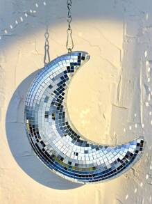 1pc Moon Shaped Pendant With Chain, Vintage Reflective Party Hanging Decor, Fashionable Home Decoration Suitable For Weddings, Parties, Rooms, Houses, Bars, Hanging,Home Decor ,Room Decor,Wall Decor - Multicolor - View 1