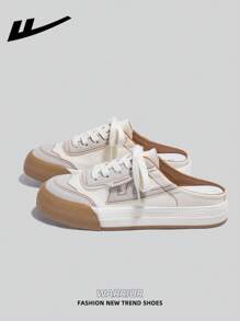 1 双 WARRIOR 女式系带设计帆布便鞋，低帮休闲户外平底透气轻便滑板风格运动鞋，时尚舒适的厚底女士跑步鞋 - 棕色 - 查看 3