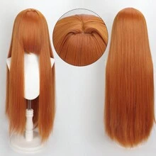 Karida Parrucca da cosplay lunga in fibra sintetica con frangia, parrucca da cosplay universale per capelli lisci a strati, resistente al calore, ad alta densità, aspetto naturale, 35 pollici/90 cm, parrucca sintetica extra lunga per donne, parrucche da cosplay artificiali per feste, Ognissanti, Natale, verde, arancione, rosa, blu, nero