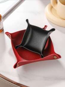 1pc Leather Jewelry Tray For Rings, Earrings And Bracelets; Storage Organizer For Nightstand And Dresser; Catchall Tray For Watch And Coin; Phone And Key Holder With Printed Gold English Words, Gift For Valentine's Day,Boho Vibes,For Holiday Beach, Bathroom Collection, Bedroom Collection, Large Capacity