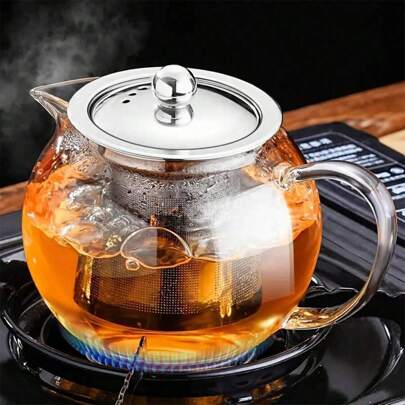 1pc Borosilicate Glass Teapot With Removable Stainless Steel Infuser, Ideal For Brewing Loose Leaf Tea And Flower Tea, Suitable For Camping And Travel Back To School