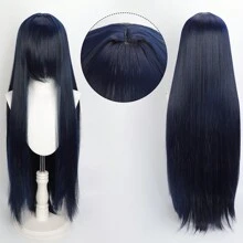 Karida Parrucca da cosplay lunga in fibra sintetica con frangia, parrucca da cosplay universale per capelli lisci a strati, resistente al calore, ad alta densità, aspetto naturale, 35 pollici/90 cm, parrucca sintetica extra lunga per donne, parrucche da cosplay artificiali per feste, Ognissanti, Natale, verde, arancione, rosa, blu, nero