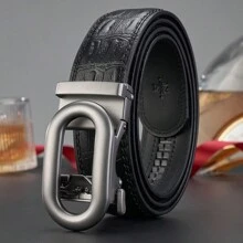 真皮男士自动扣皮带，几何图案，休闲风格，时尚腰带 - 彩色 - 查看 9
