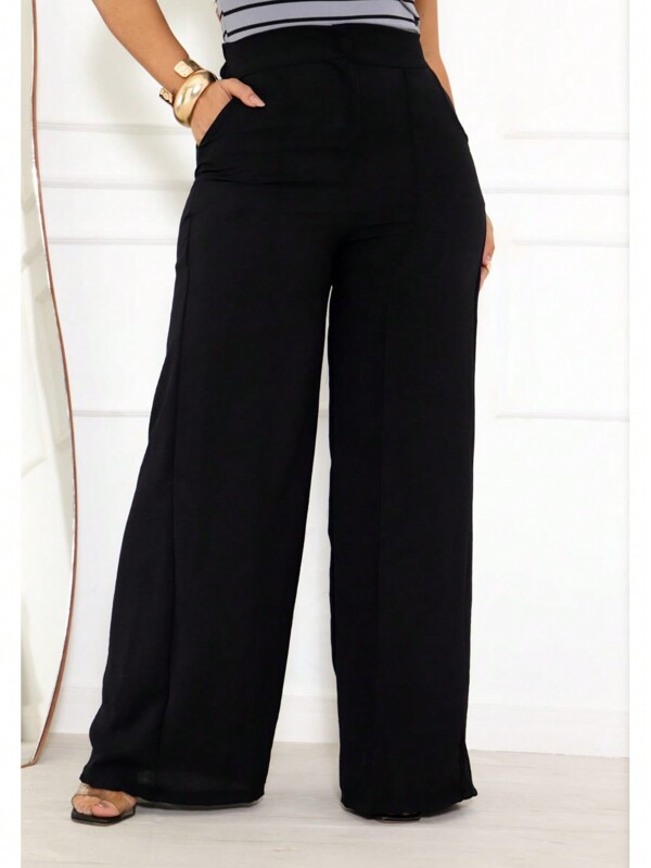 Calça Feminina Pantalona Wide Leg Tecido Duna Com Elástico na Cintura Casual Leve Barata Promoção