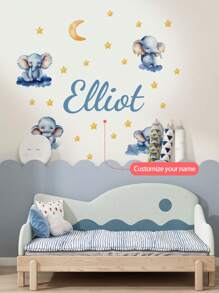 1pc Personalized Custom Your Name, Cartoon Dinosaur, Elephant, Sleeping Bear Wall Decor For Children Boys Girls, Nursery Bedroom Game Room Wall Art Gift