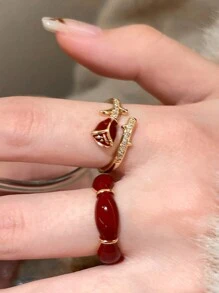2pcs/Set Fashion Rose Decor Open Ring, Suitable For Women's Everyday Wear - Many - View 3