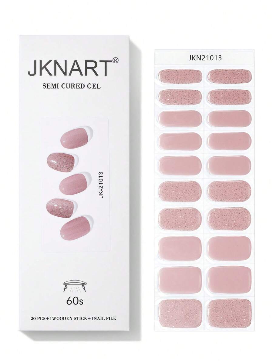 JKNART 20 pièces Autocollants pour ongles semi-durcis, autocollants pour ongles en gel UV, autocollants pour ongles semi-durcis, autocollants pour ongles en gel doux de 2ème génération, imperméables, nécessitent un durcissement à la lampe, autocollants pour ongles de couleur nude semi-durcis
