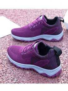 Zapatillas de deporte casuales de moda,Zapatillas de deporte de moda para mujer, suela gruesa mejorada,  Diseño casual, transpirables y cómodas, suela gruesa adecuada para todas las estaciones, cierre con cordones, estilo moderno,zapatillas de lona, versátil y liviano, adecuado para deportes diarios,  ​​cordones para estudiantes. - Morado - Ver 7