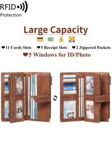 MIYIN Vintage Women's Multifunctional Large Capacity Trifold RFID Blocking Credit Card Wallet, Can Hold Credit Cards/ID/Coins/Cash/Receipts, Women's Dual Zipper Clutch Purse, Birthday/Anniversary Gift, Cow Print Wallet, Long Wallet, Wristlet - Beige - View 5