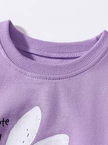 Cute Young Girls 2pcs/Set Cartoon Rabbit Print Summer Children Outfit, Suitable For Daily Wear - Purple - View 3