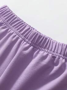 Cute Young Girls 2pcs/Set Cartoon Rabbit Print Summer Children Outfit, Suitable For Daily Wear - Purple - View 6