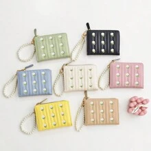 Carteira Feminina Simples de Dobra Dupla Estilosa e Fofa, com Bordado, Compartimento para Moedas e Cartões, Atacado Dia dos Namorados para Mulheres, Carteira, Bolsa, Carteira Pequena