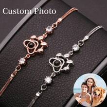 女士个性化宠物照片投影手链 狗爪印锆石定制图片内嵌手链 送给她的礼物