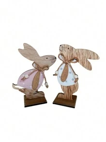 Casal Coelho Aconchego Decorativo de Páscoa na Base - Enfeite de Mesa - Rosa Bebê - Visão 2