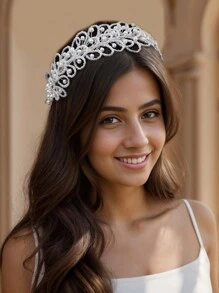 1 件情人节户外拍摄头带，浪漫设计，带珍珠、水晶和珠子装饰，HP606 情人节发带发箍 - 銀色 - 查看 4