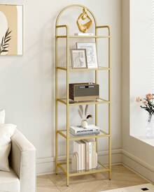 Hzuaneri Regal, Bücherregal aus gehärtetem Glas, schlankes Regal für Schlafzimmer, Badezimmer, Heimbüro, Stahlrahmen, mit 5 Ablagen