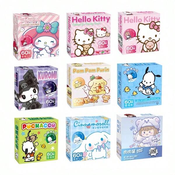 Sanrio Set regalo da 60 pz + 3 pz, adesivi di Sanrio My Melody, Pom Pom Pom Purin Cinnamon Roll, Hello Kitty, Kuromi, Pachaco, confezione regalo con cartoni animati carini, adesivi impermeabili. (Alcuni colori e parti vengono inviati casualmente)