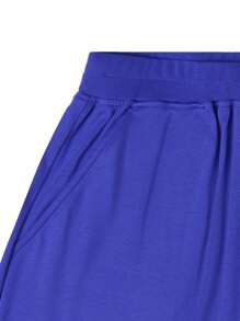 Annil Pantaloni scurți pentru fete Tween, pantaloni antibacterieni cu capse lungi pentru vară, ocazional și sportiv. - Albastru - Vizualizare 5