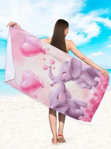 1pc Loving Elephants, Love Balloon & Pink Rose Pattern Super Absorbent Microfiber Multipurpose Towel For Swimming, Bathroom, Outdoor, Travel, Beach Summer, Holiday Bathroom Decor