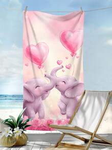 1pc Loving Elephants, Love Balloon & Pink Rose Pattern Super Absorbent Microfiber Multipurpose Towel For Swimming, Bathroom, Outdoor, Travel, Beach Summer, Holiday Bathroom Decor