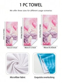 1pc Loving Elephants, Love Balloon & Pink Rose Pattern Super Absorbent Microfiber Multipurpose Towel For Swimming, Bathroom, Outdoor, Travel, Beach Summer, Holiday Bathroom Decor