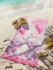 1pc Loving Elephants, Love Balloon & Pink Rose Pattern Super Absorbent Microfiber Multipurpose Towel For Swimming, Bathroom, Outdoor, Travel, Beach Summer, Holiday Bathroom Decor