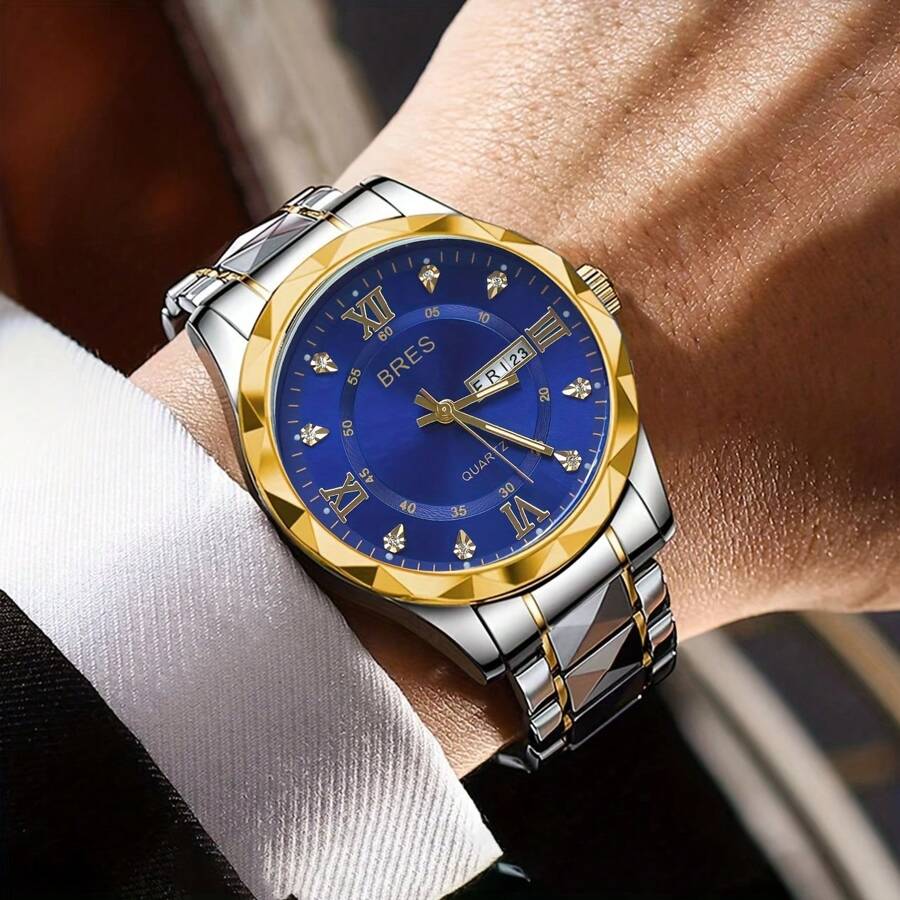 Classic Men's Watch Calendar Week Multi-Functional Fashion Atmospheric Men's Watch Business Watch 1 Piece - Gold - View 1