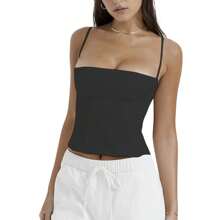 Women's Fitted Cami Tops Solid Color Sleeveless Backless Cropped Going Out Tops - màu đen - Xem 5