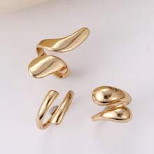 3pcs Vintage French Blue Minimalist Design Stackable Open Circle Ring Set - 3 Piece Set Of Plain Hoops - View 4