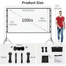 100 Inch Portable Indoor Outdoor Projector Screen 16:9 4K HD Front Rear Movie Screen With Carry Bag For Home Theatre Backyard Cinema - as pic - View 3