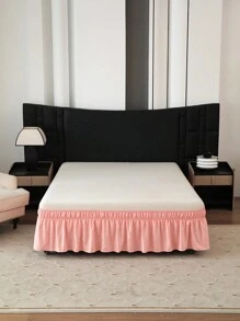 1pc Soft & Smooth Ruffle + Satin Elastic Bedskirt, Soft Bedding, Solid Color Hotel Style Bed Skirt, Stretchy Elastic Bed Ruffle, Suitable For Bedroom, Guest Room, Dormitory, Hotel, All Seasons