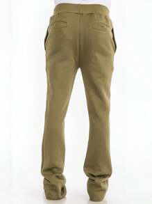 Mens Casual Tech Fleece Solid Stacked Sweat Pants - Olive Green - View 4