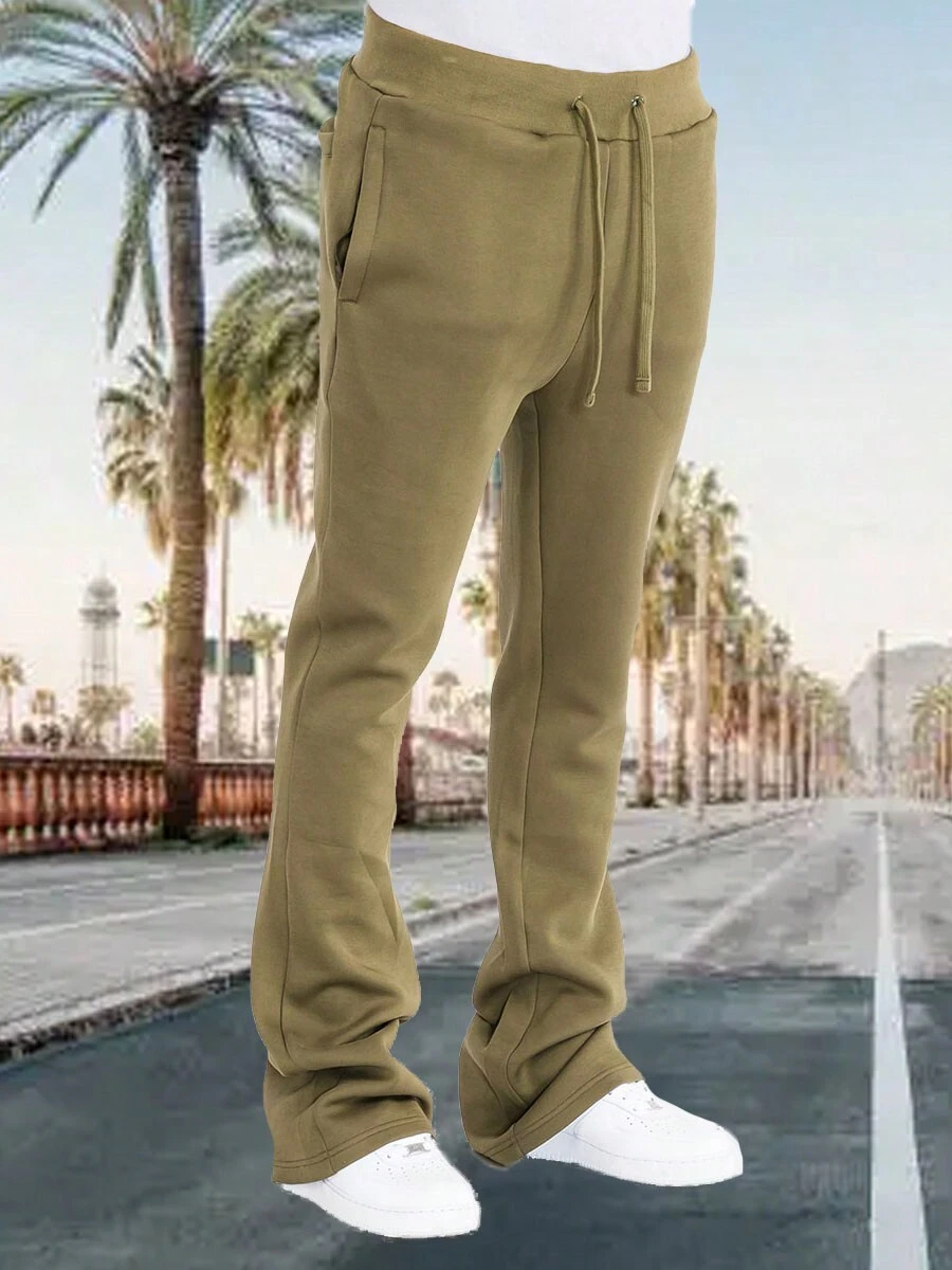 Mens Casual Tech Fleece Solid Stacked Sweat Pants - Olive Green - View 1