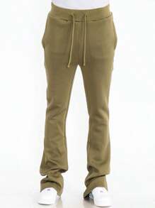 Mens Casual Tech Fleece Solid Stacked Sweat Pants - Olive Green - View 2