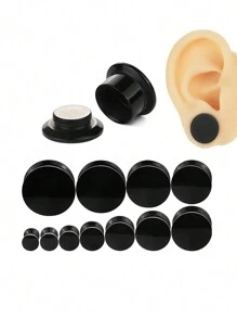 2 Peças Plugues de Túnel de Orelha Pretos de Acrílico com Rosca Interna e Duas Abas Estilo DIY de 3-24mm, Dilatadores, Joias Corporais para Piercing