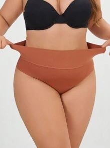 4pcs Plus Size Women Solid Mesh High Waist Soft Seamless High Elasticity Thong Panties