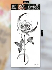 1 vel groot formaat onder de borst dijbeenbanden body art tijdelijke tattoo stickers voor vrouwen, zwarte eenvoudige lijnstijl maanroos bloemenpatroon, waterdichte nep-tatoeage, duurt 2-5 dagen, bedekt littekens, kan worden gebruikt op armen pols schouders benen taille nek hand borst dijen