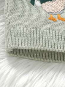 Suéter para niña con bordado de gallo, cuello de muñeca, manga larga, botones, para otoño e invierno. - Verde - Ver 5
