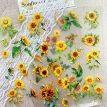 6张透明花朵贴纸套装，PET材质卡通花卉贴纸，适用于剪贴簿、手账装饰、DIY手工、学习用品、返校季 - 彩色 - 查看 14