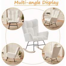 Nursery Rocking Chair, Upholstered Teddy Bear Nursing Chair For Breastfeeding, Modern Glider Rocker Chair For Baby Nursery (White) - 白色 - 查看 5