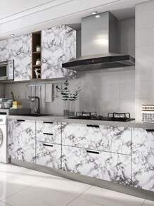1 Roll 118.11in/39.37in Faux Black & White Marble Thickened Waterproof Wallpaper, Kitchen Renovation Waterproof & Washable Removable Self-Adhesive Tile Wall Paper, Black & White Granite Countertop Renovation Sticker, Home Decor Gifts Birthday Graduation Wall Stickers Room Decor Wall Decor Wall Sticker - Black and White Marble - View 7